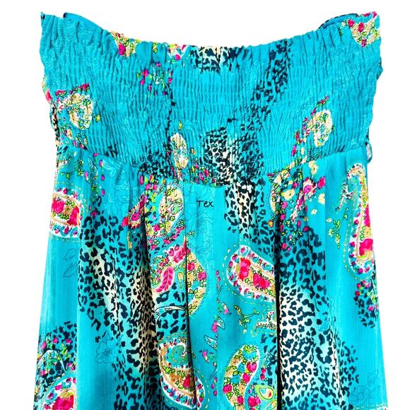 Sheer Strapless Maxi Dress Fire L Teal Pink Paisley Babydoll Fairycore Ethereal - Picture 4 of 9